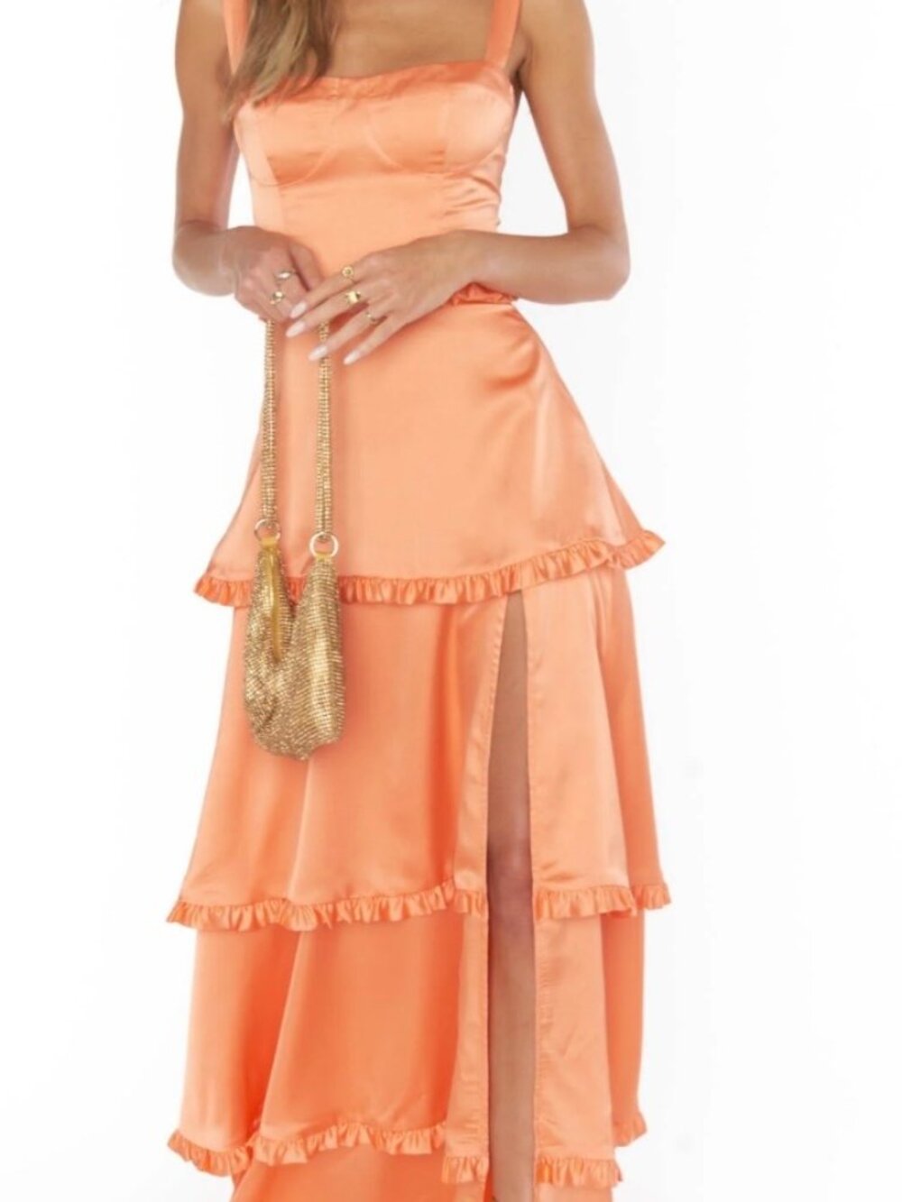 Show Me Your MuMu Cantaloupe Satin Tiered Maxi NWOT sz L
